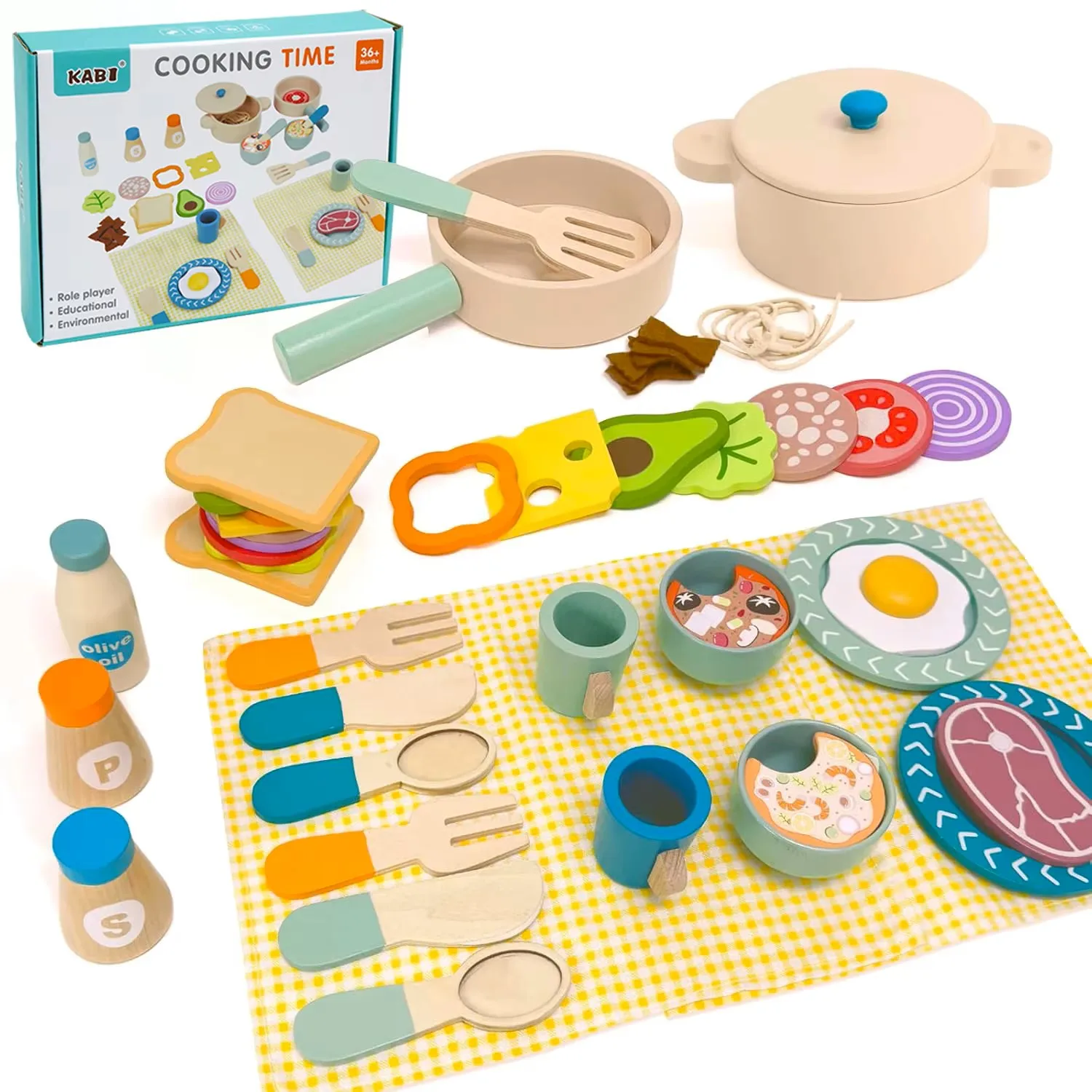 Set da cucina in legno per giochi di finzione Piatti di simulazione Montessori Piatti Accessori Set da gioco da cucina Giocattolo per i più piccoli Regali dai 3 anni in su