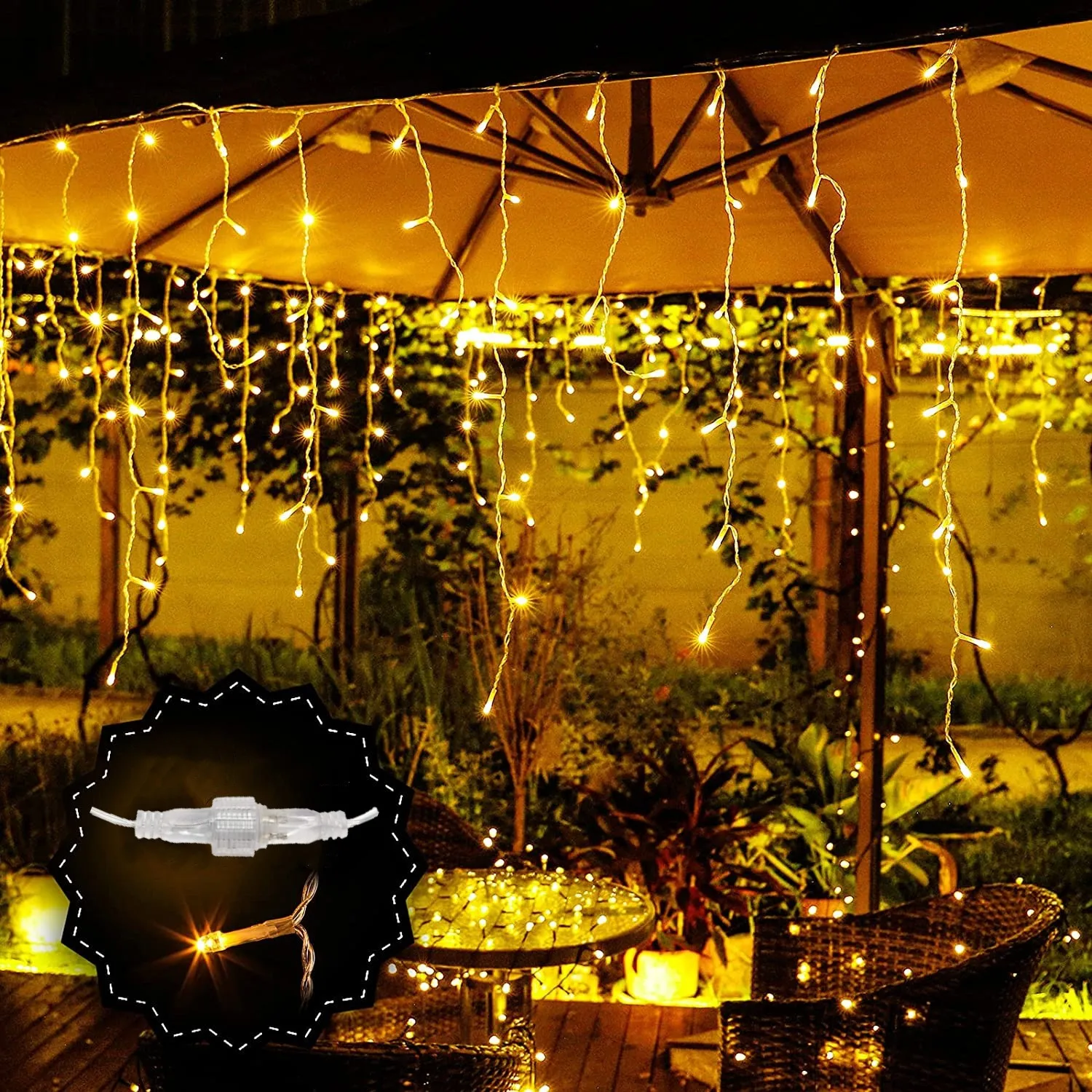 Christmas Decorations 2024 Festoon LED Icicle Curtain Lights 5M*0.5/0.6/0.7M EU Plug 8 Lighting Mode Input Voltage 220V Festoon