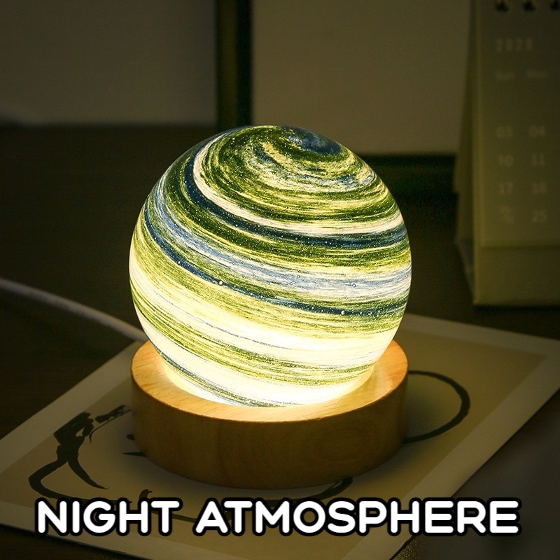 Lampada 3D in vetro lunare Mini luce notturna planetaria alimentata tramite USB con supporto in legno per bambini Ragazze Ragazzi Amici Regali di Natale di compleanno