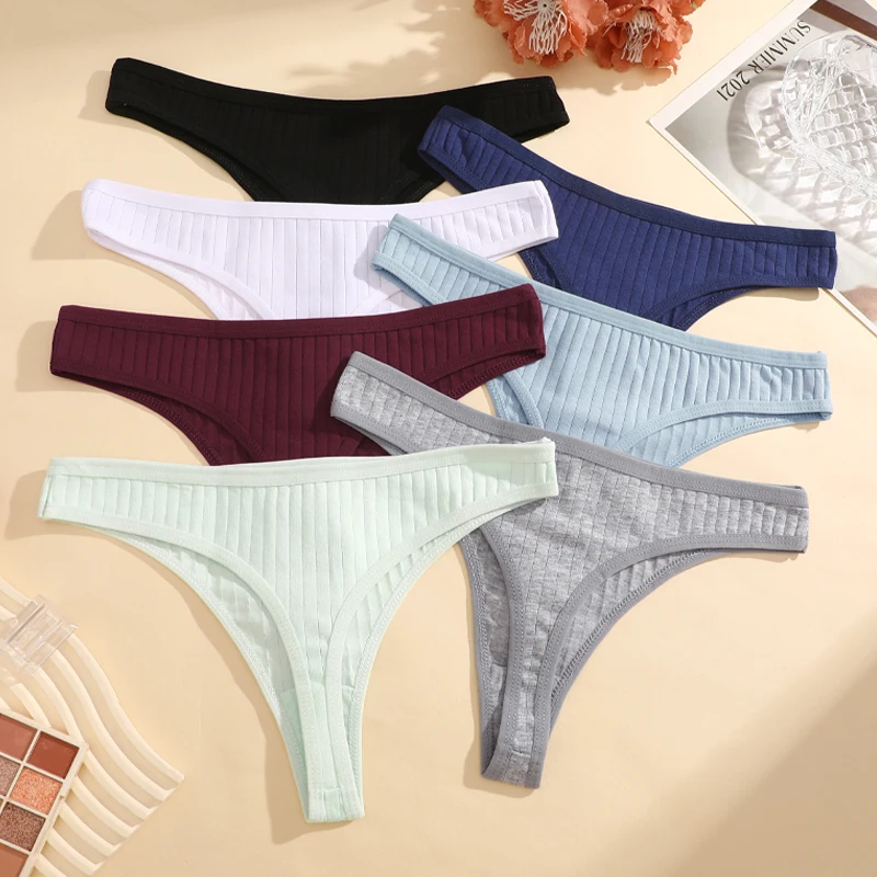 6 Pz/set Tessuto di Cotone delle Donne Perizoma Mutandine Femminile A Coste A Vita Bassa G-String Signore Bikini Sexy di Colore Solido Morbido Intimo S-XL