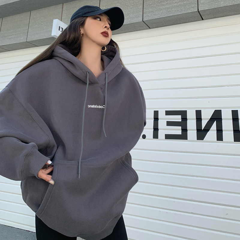 Women's Fleece Lined Hoodie Thickened Retro Design Street Sle Outerwear Chic Korean Version Large Size Autumn Winter Sweats...