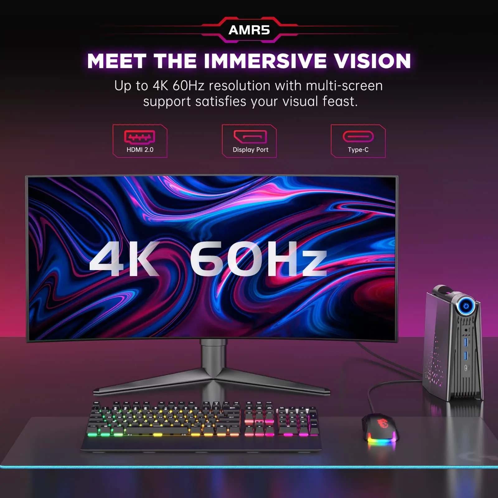 ACEMAGIC S3A Mini-PC Gaming AMD Ryzen 7 5700U RAM 16/32 GB DDR4 512 GB/1 TB SSD Gamer-Computer RGB-Lichtsteuerung WiFi6 BT5.2