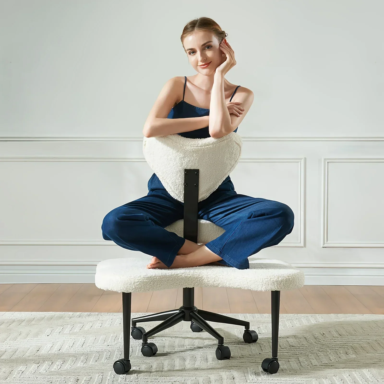 Cadeira de perna cruzada - Cadeira de meditação com rodas, cadeira TDAH, assento ajustável em altura, apoio para os pés ajustável