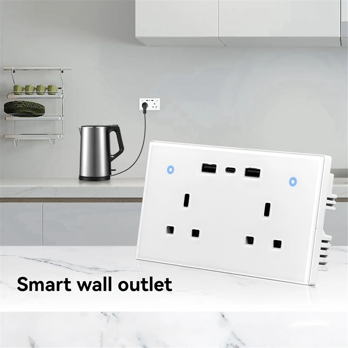 BABQ-enchufe de pared inteligente Tuya, salida UK, Interruptor táctil 13A, puertos de carga USB tipo C, WiFi, monitoreo remoto de energía para Alexa