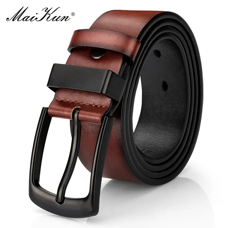Maikun เข็มขัดลําลองผู้ชายวินเทจสีดําหัวเข็มขัดนักเรียนเข็มขัดหนังอเนกประสงค์กว้าง