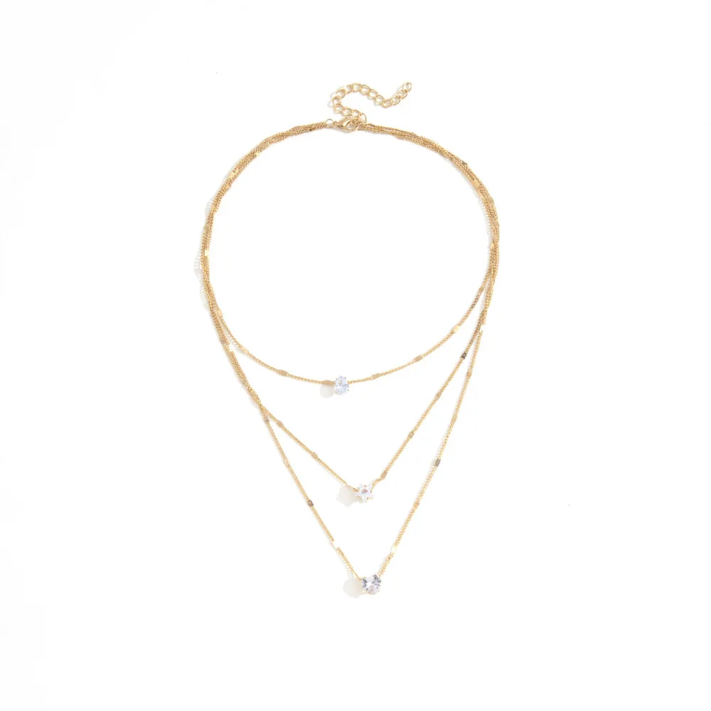 3 pezzi/set collana vintage con ciondolo a forma di cuore con strass lucidi per le donne, semplice multistrato, catena sottile, girocollo, gioielli da sposa
