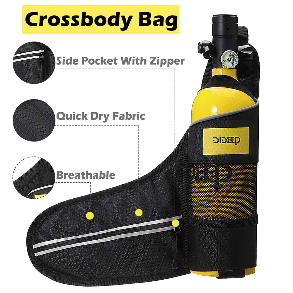 DIDEEP X4000 1l tangki oksigen menyelam Scuba, Set tangki oksigen udara Selam Bawah Air silinder dengan adaptor & peralatan tas penyimpanan