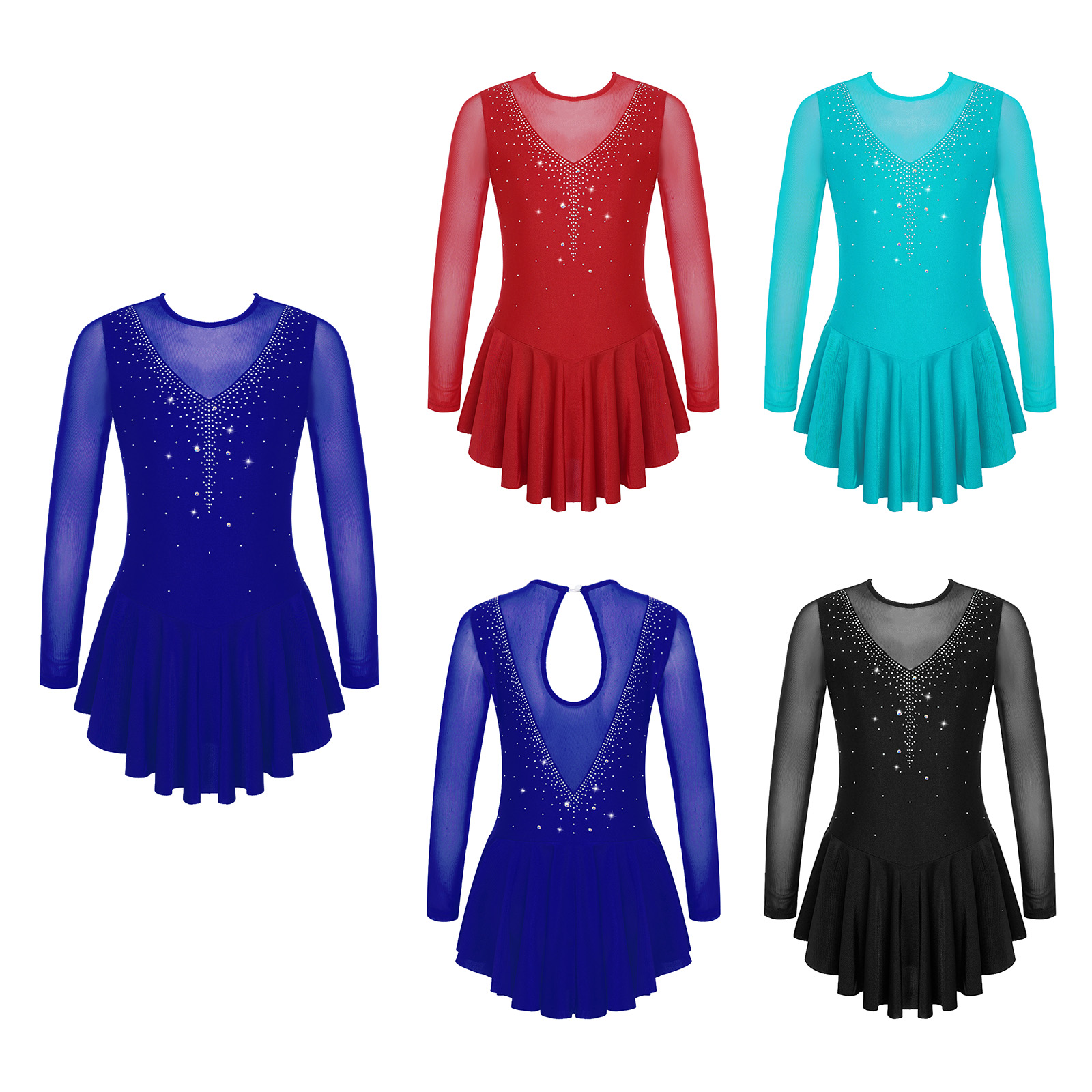 Kinder Mädchen Rhythmische Gymnastik Ballett Lyrische Tanzkostüme Glänzende Strass Künstlerische Eiskunstlaufkleid Enge Kleidung