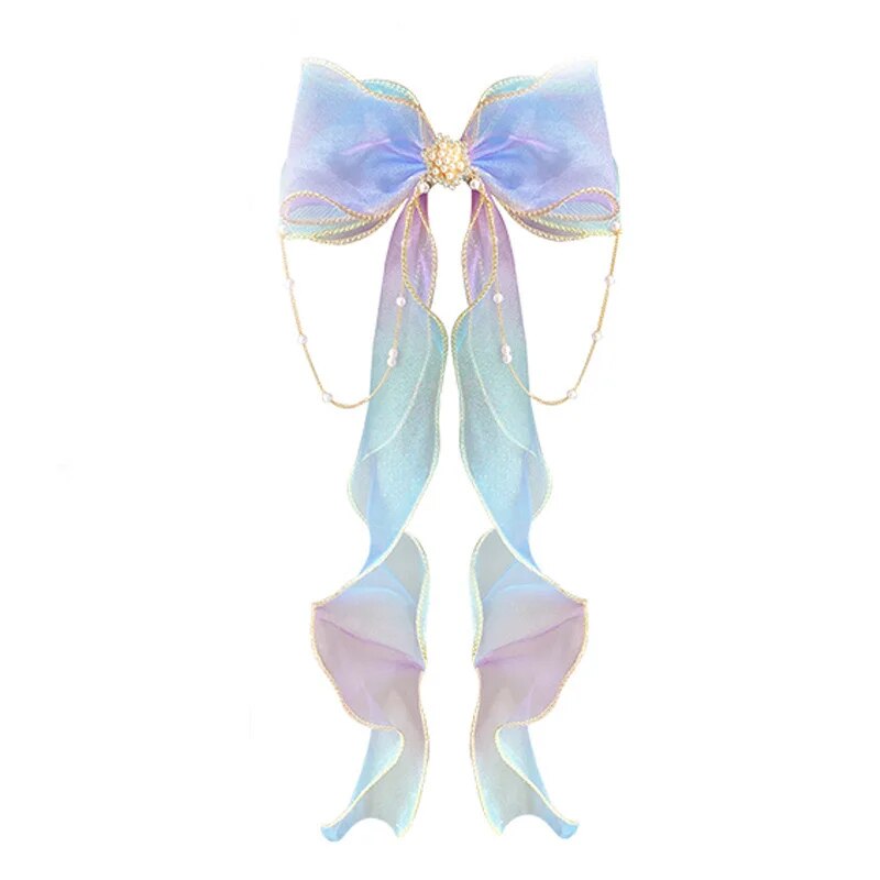 Elegante criativo na moda malha gradiente arco borla grampos de cabelo decorativos acessórios para o cabelo para festa de férias meninas acessórios