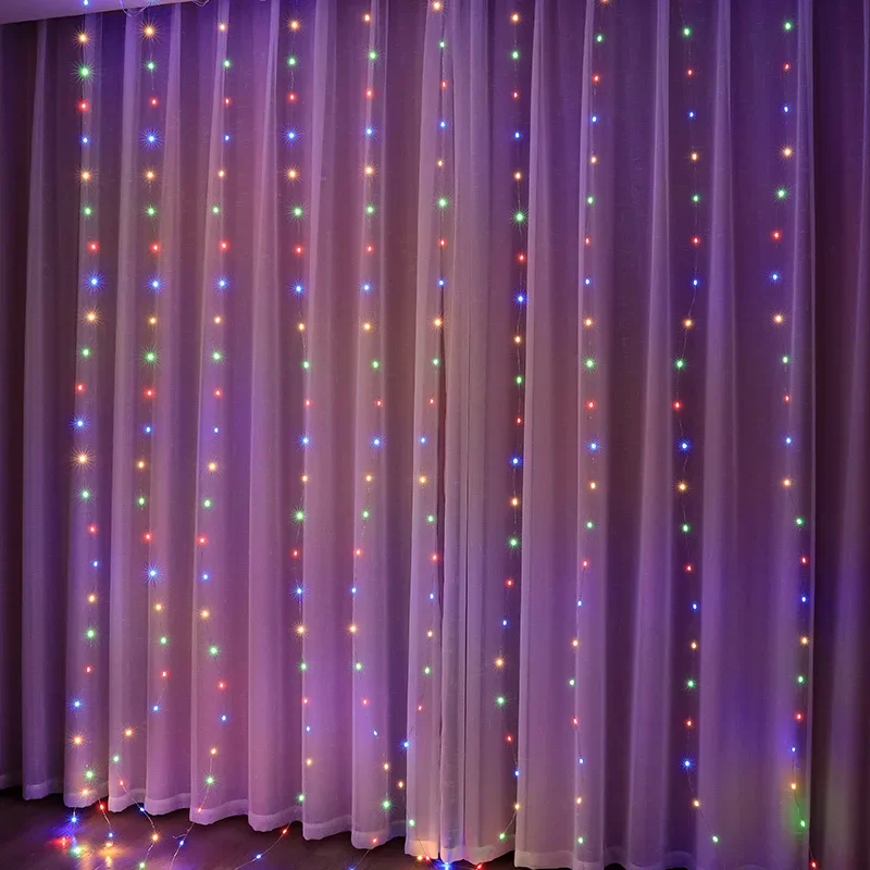 Cortina de 3/4/6m, 100/600LED, guirnalda de luces LED, adorno USB, Control remoto, guirnalda de luces, decoración navideña, dormitorio y hogar