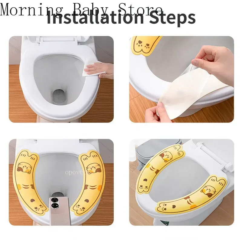 1 par de pegatinas para inodoro de conejo y gato de dibujos animados, alfombrilla Universal suave para taburete, alfombrilla lavable para inodoro, accesorios de baño