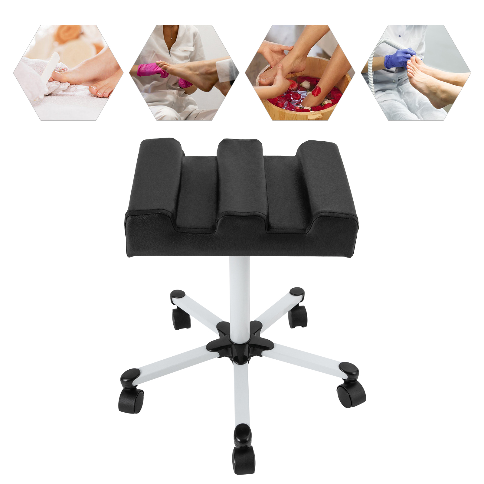 Höhe 50–70 cm, schwarz, verstellbare Pediküre-Fußstütze, Maniküre-Fußhocker mit Rädern für Salons, Spas