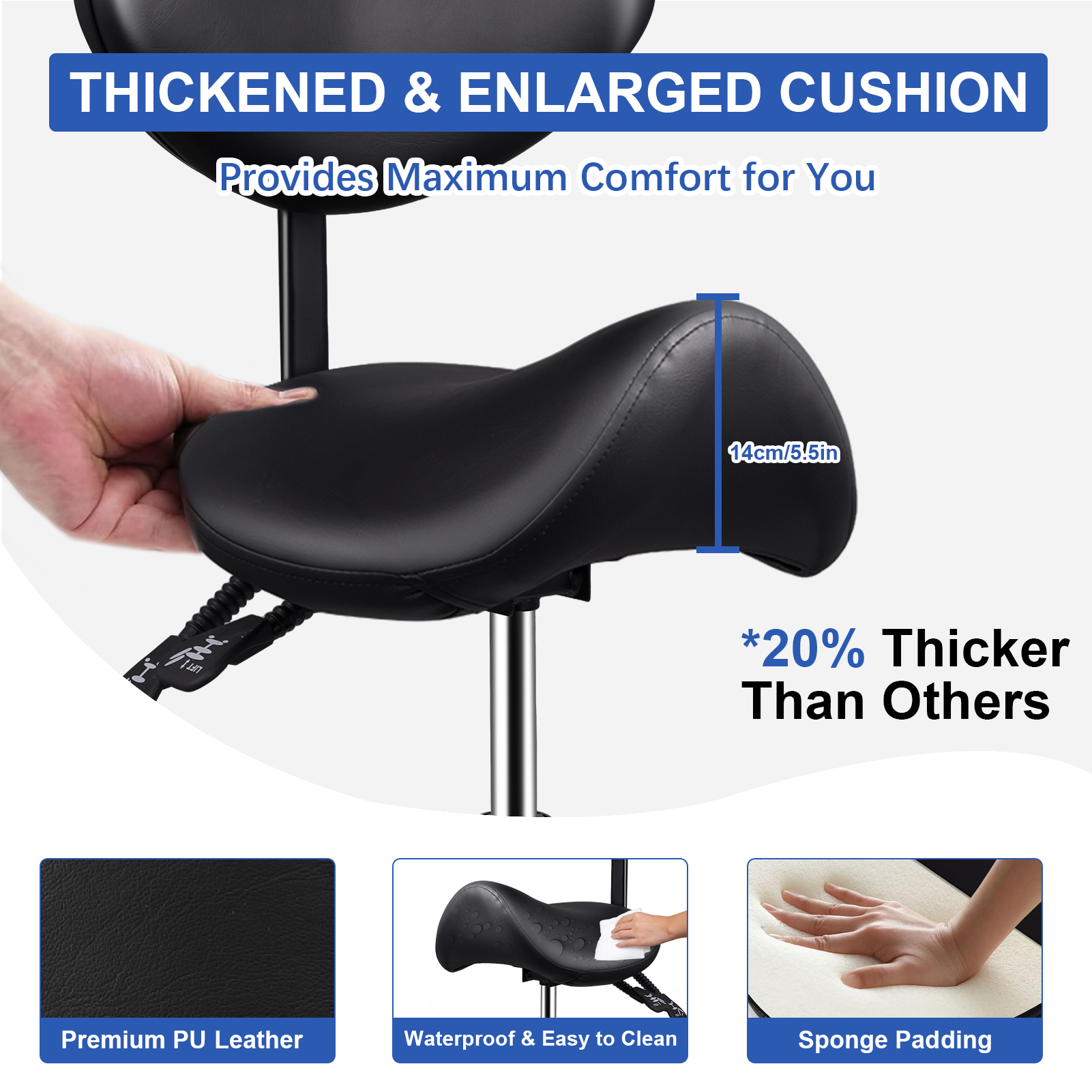 Ergonomic Rolling Saddle Chair Height Adjustable with Wheels and Backrest, Professional Salon Chair for Hair Stylist and Spa