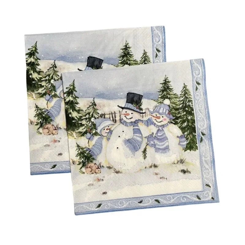 10/20 個 33*33 センチメートル 2 層クリスマスナプキンフェスティバルパーティー装飾紙 3 クリスマス雪だるま漫画プリント紙プレースマット