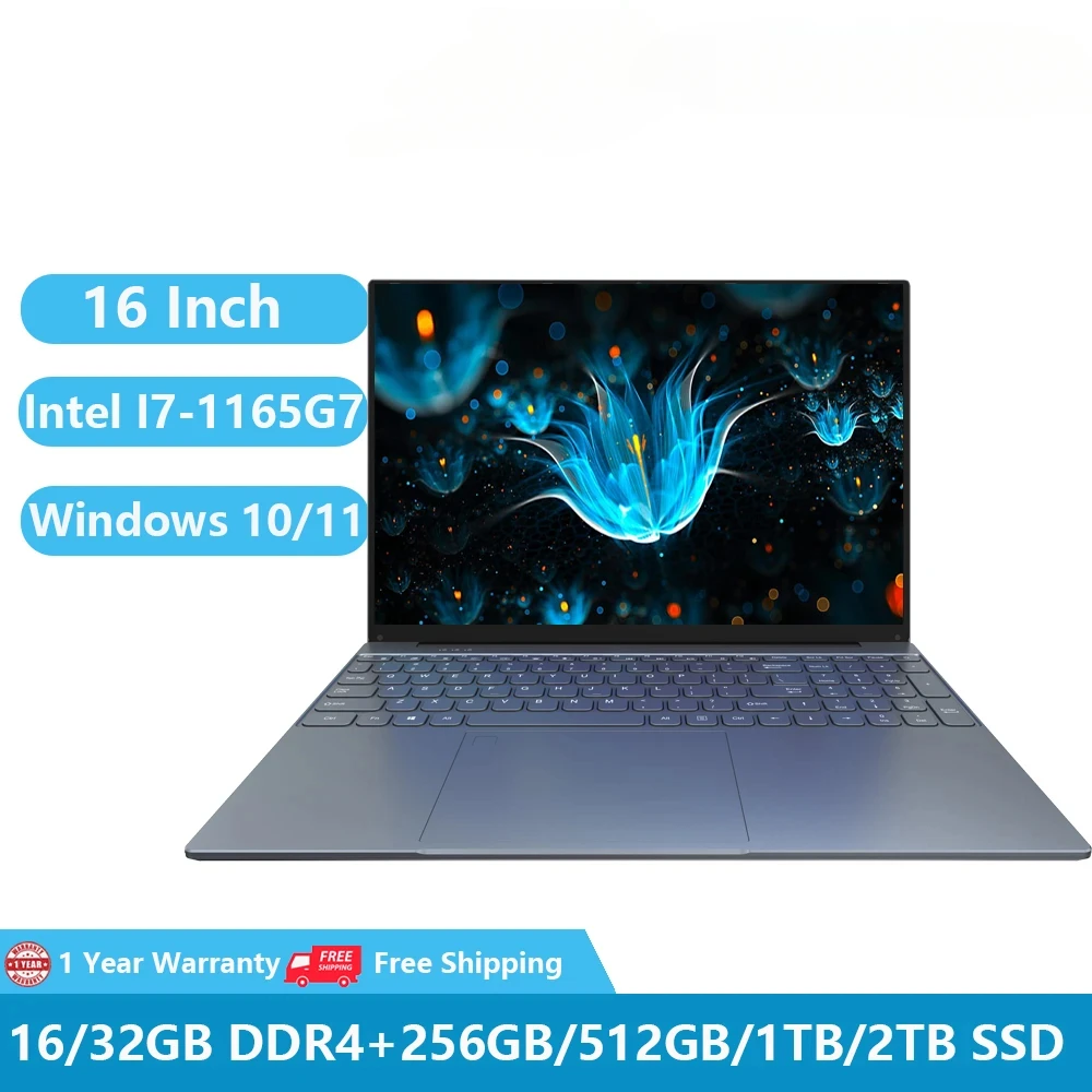 แล็ปท็อปการเล่นเกม2024โน๊ตบุ๊คคอมพิวเตอร์พีซีโน้ตบุ๊ค16นิ้ว Intel I7-1165G7 32GB RAM 2TB M.2 WiFi กล้องทัชแพดแบบพิเศษ