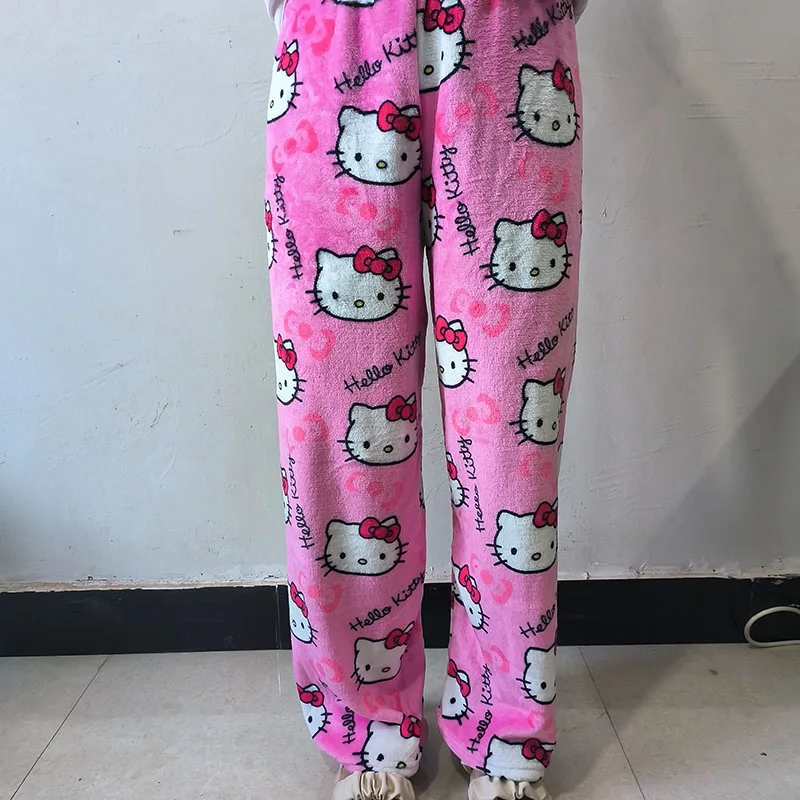 Sanrio Hello Kitty Fleece Coral Pyjamabroek Zachte Broek Vrouwen Casual Thuis Broek Kawaii Anime Cartoon Verjaardagscadeau