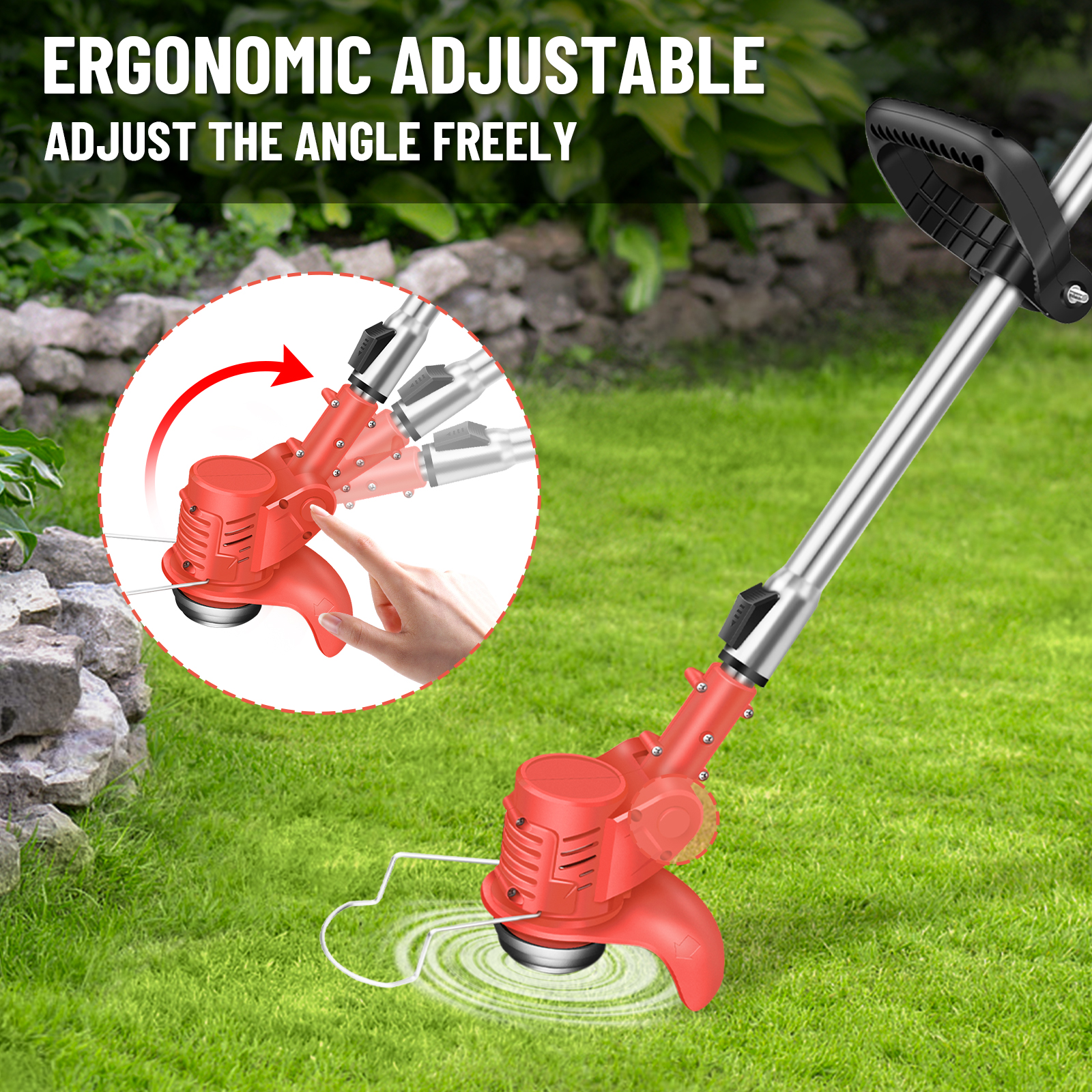 21V Cordless Weed Wacker 3 in 1 Rechargeable Weed Wacker Electric for Lawn Garden Yard,With Battery,Red
