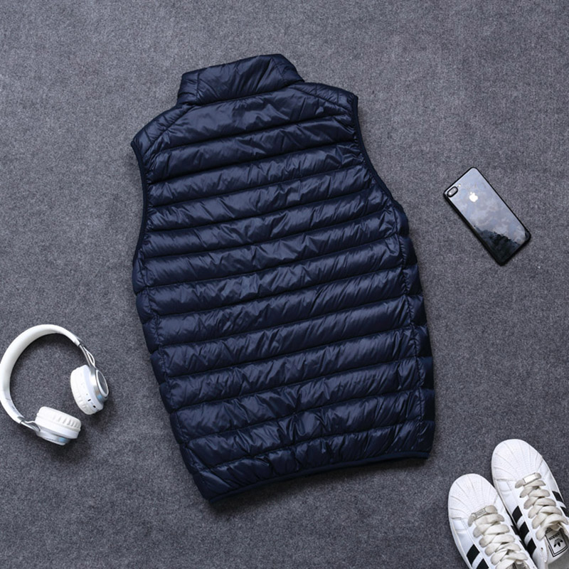 Jesienno-zimowa męska kamizelka z 90% białego puchu kaczego Casualowa lekka puchowa ciepła solidna kurtka bez rękawów Przenośna kamizelka męska z kieszeniami