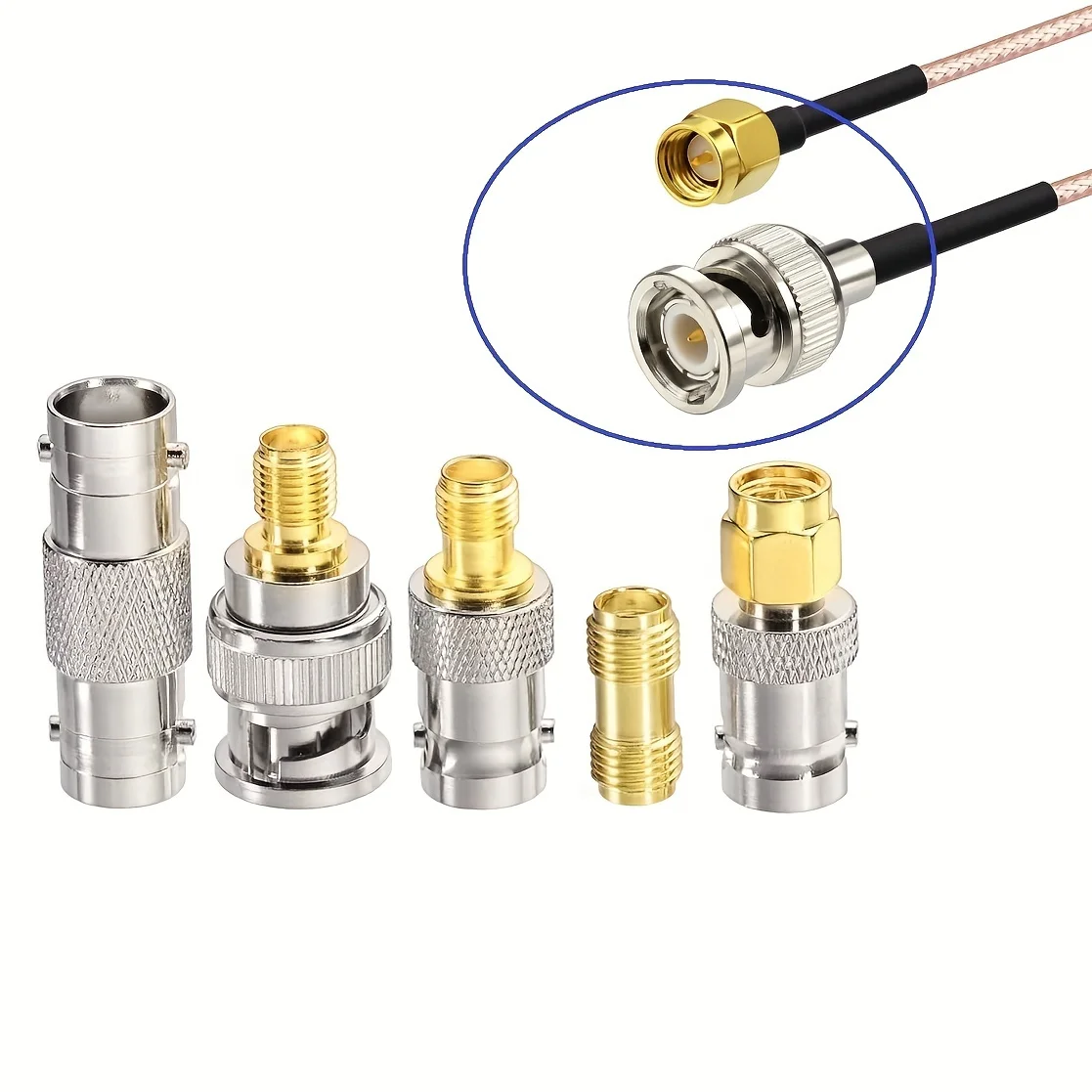 Cabo sma macho para bnc macho 20cm + 5 peças kit adaptador coaxial rf sma para bnc cabo adaptador sma bnc kit para aplicações/ânn rf