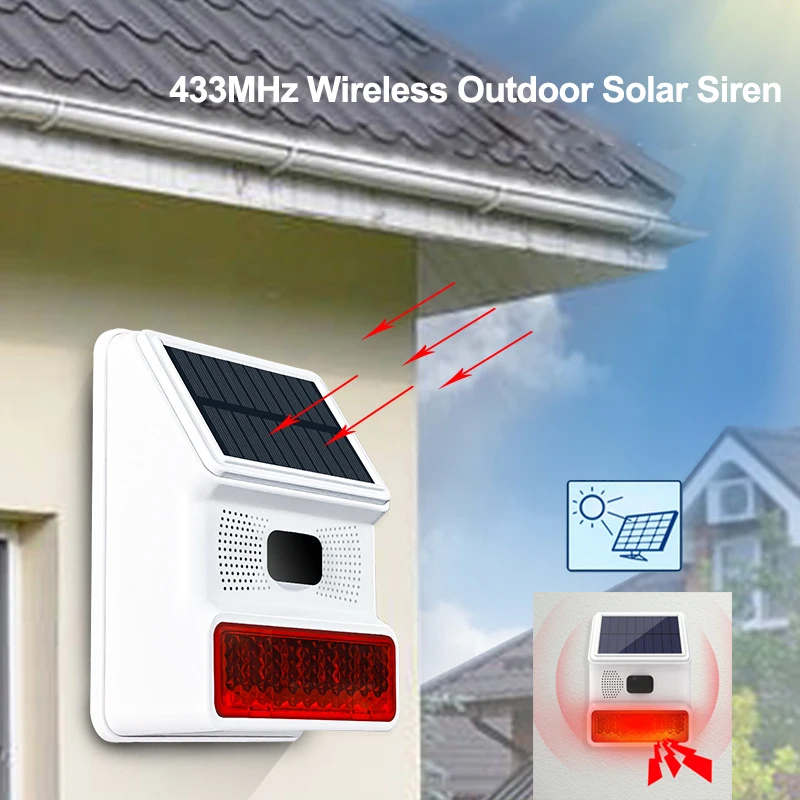 TAIBOAN 433MHZ ไร้สายพลังงานแสงอาทิตย์ SIren เสียงแฟลชนาฬิกาปลุกกลางแจ้ง Horn สําหรับ WiFi GSM Home Security ALARM System