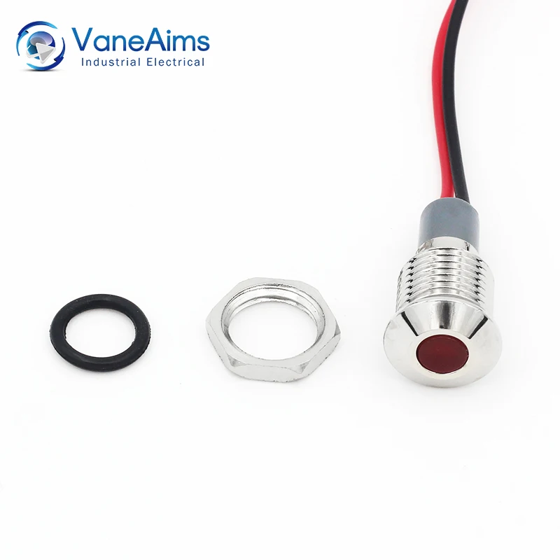 VaneAims 10มม.กันน้ำ IP67โลหะไฟ LED ไฟแสดงสถานะสายไฟสัญญาณ3V 6V 12V 24V 220V สีแดงสีเขียวสีเหลืองสีขาวสีฟ้า