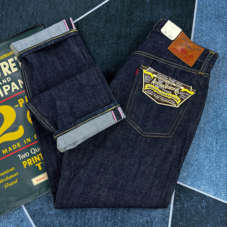 18 uncji wysokiej jakości różowy dżinsy Selvadge dla mężczyzn bawełniane spodnie z efektem sprania surowy niebieski amerykańska moda Vintage twardy gruby proste spodnie