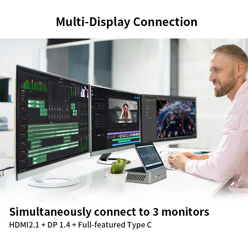 AMD 7"Screen Mini PC Ryzen 9 6900HX 8 Core DDR5 2xLAN 2.5G NVMe 2*Type-C Small Office/Home Computer WiFi6 BT5.2 HD DP 7640HS