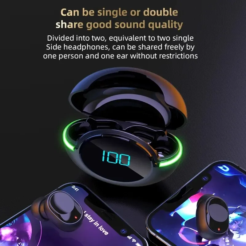 Y80 con luz ambiental digital TWS Bluetooth 5,1 auriculares Bluetooth auriculares inalámbricos deportivos y de moda