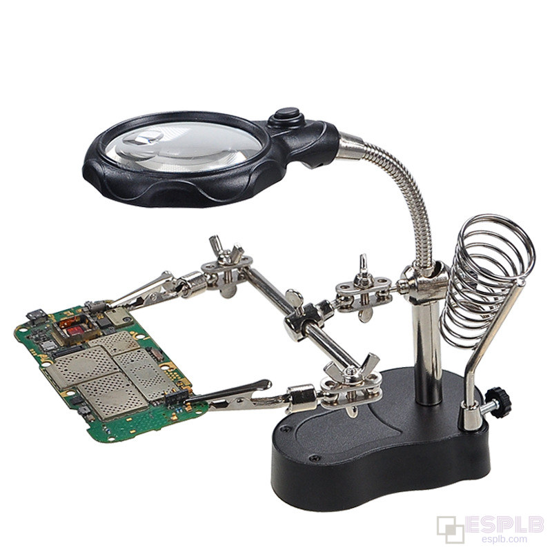 Esplb 3.5x 12x ajudando as mãos terceira mão estação de suporte de solda de ferro de solda com 2 clipe de led lupa de soldagem