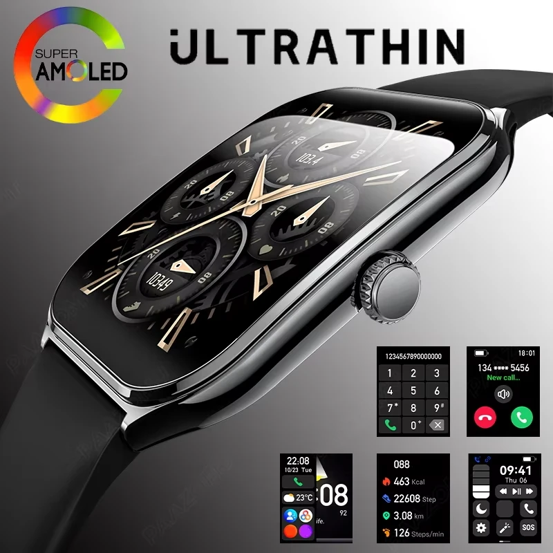 Neue ultradünne Smartwatch für Herren, 1,96 Zoll, AMOLED, 360 x 360 HD-Pixel-Display, zeigt immer Zeit an, Anruferinnerung, Smartwatch für Huawei