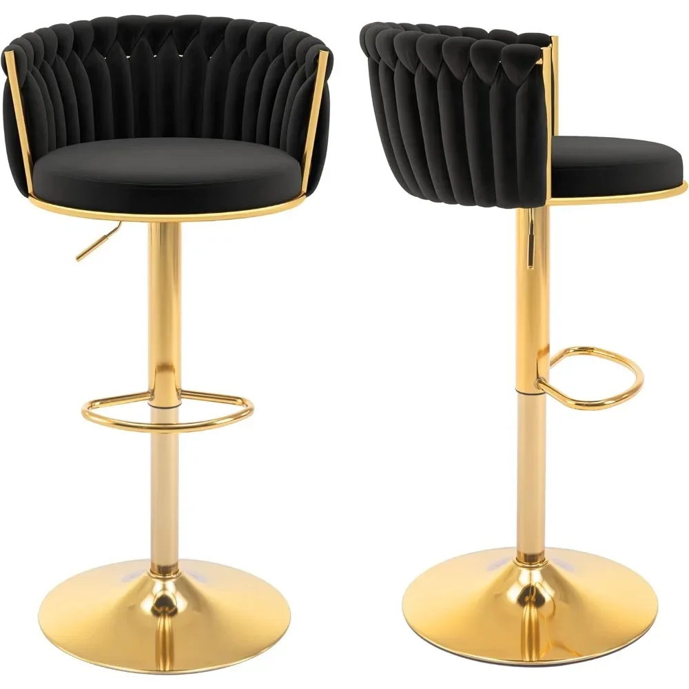 Bar Stool Set of 2 Velvet Swivel Barstools Height Adjustable Counter Stools with Woven Back Bar Stools