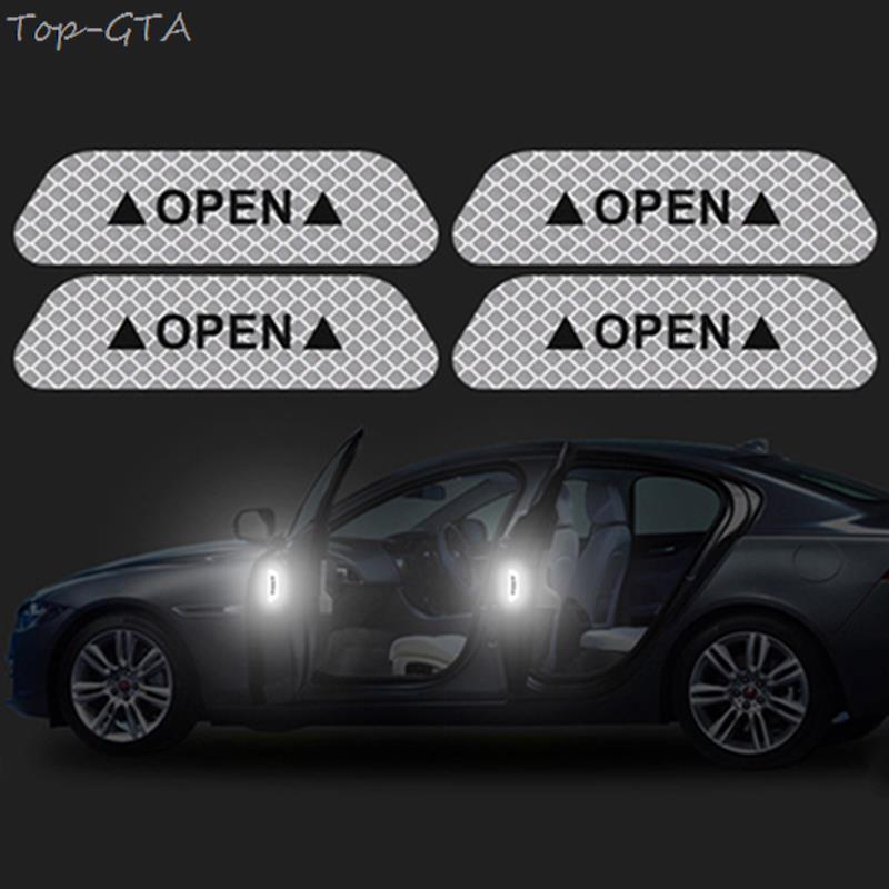 4PCS Sicherheit Aufkleber Warnung Zeichen Auto Tür Griff Warnung Mark Band Reflektierende Licht Reflektor Streifen Anti-kollision Aufkleber