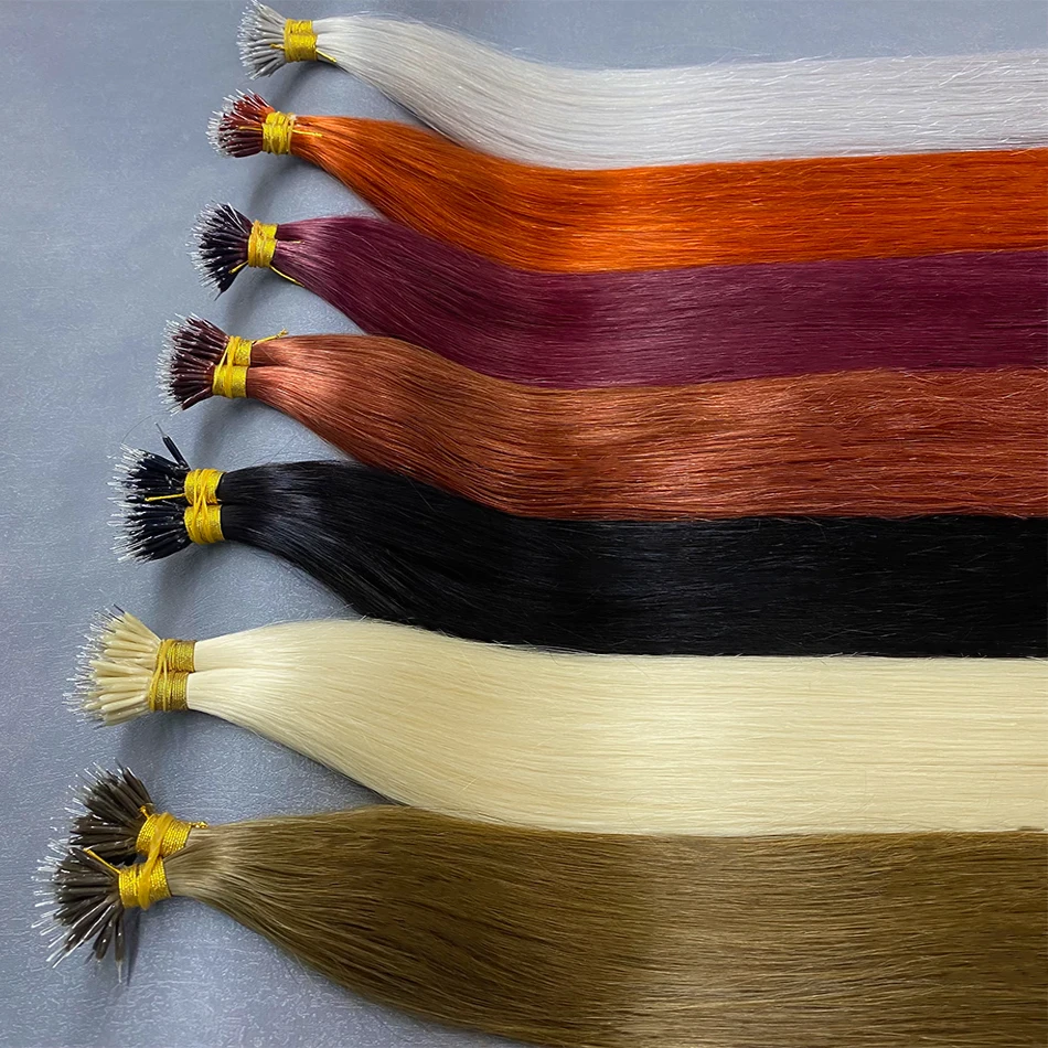100 strands Nano แหวน Micro Links ต่อผมมนุษย์สีบลอนด์ธรรมชาติ Micro Bead Loop Pre Bonded Remy ผมตรงยุโรป