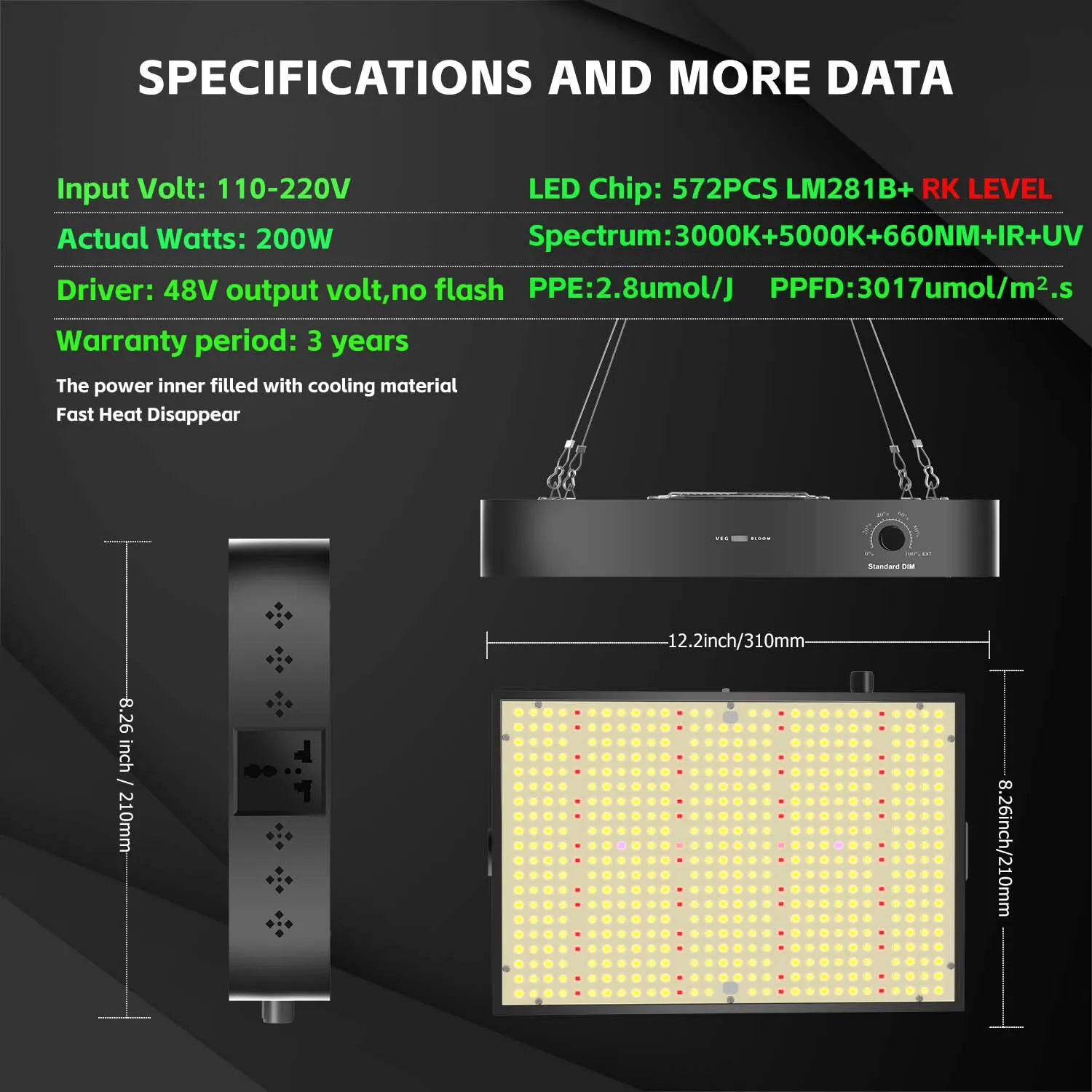 LED Grow Light Spectrumเต็มGrow Light LM281B + UV IR 576PCSชิปHigh Growโคมไฟสําหรับพืชในร่มVEG/BLOOM