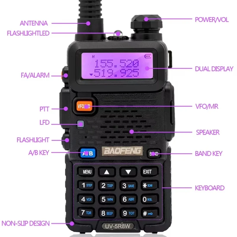 Baofeng Walkie Talkie UV 5R 5W 8W Dual Band Ham Two Way Radio Vhf Uhf FM Radio Handheld Transceiver Hunting 16KM