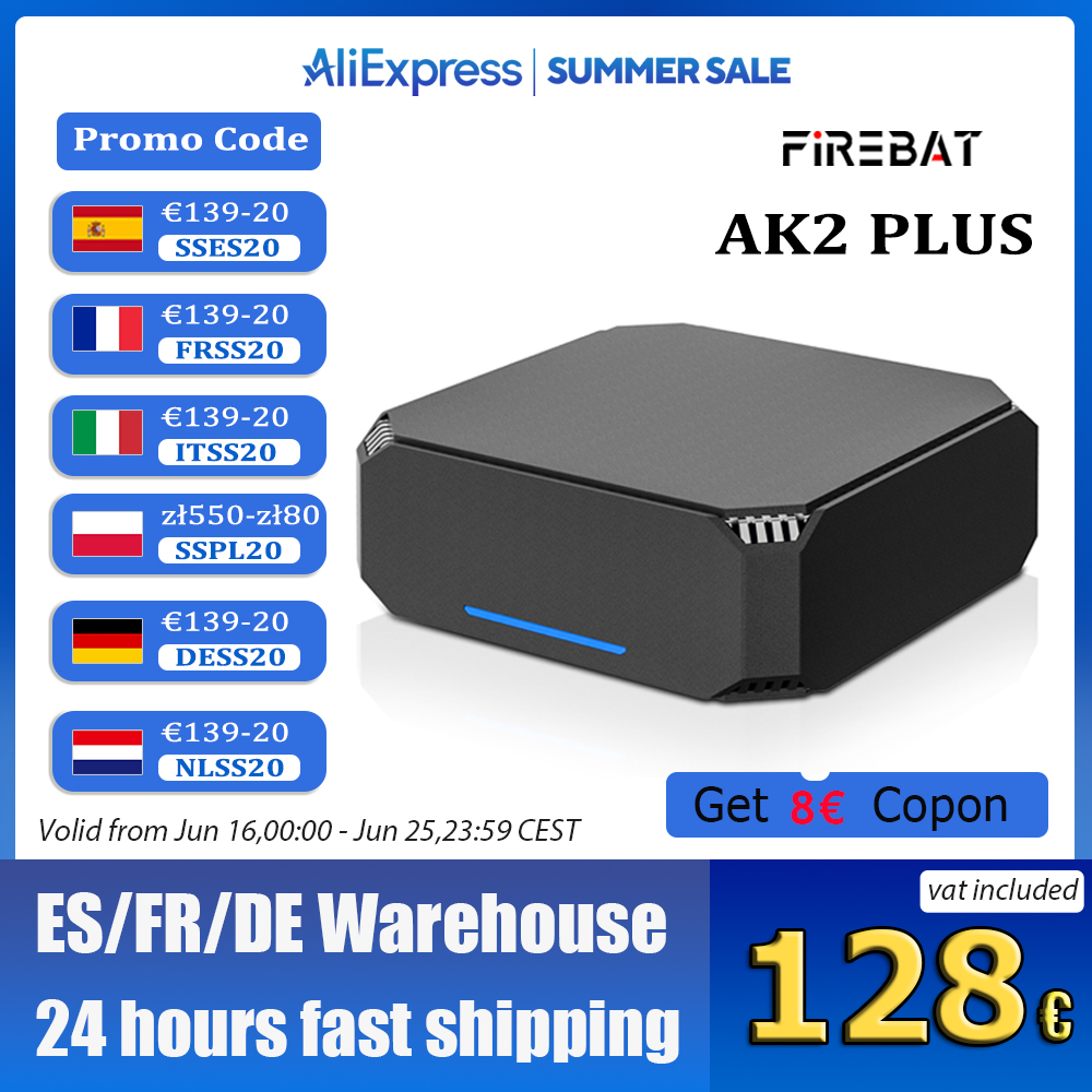 FIREBAT AK2 PLUS MiniPC Intel N100 de doble banda WiFi5 BT4.2 16GB 512GB Ordenador para juegos de escritorio Mini PC Gamer