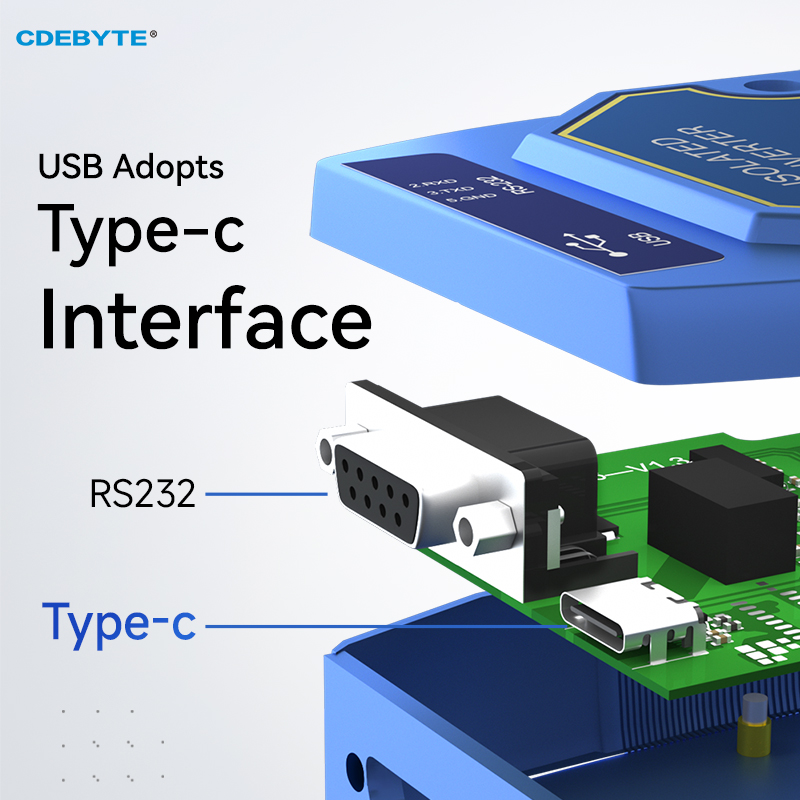 USB-zu-RS485/RS232/TTL-Konverter CH340 Optisch isolierter Industriekonverter CDEBYTE E810-U15C mit Typ-C-Schnittstelle DC4,5–5,5 V
