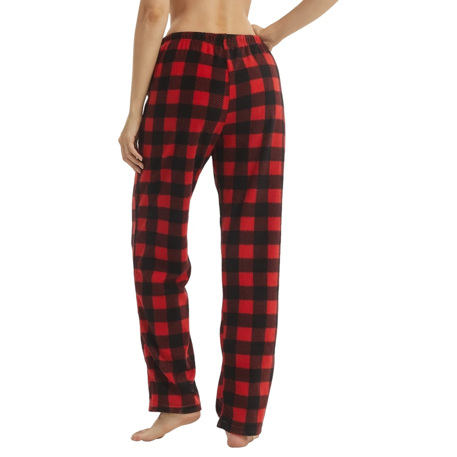 Calças de pijama para mulheres Pacote felpudo de lã longa xadrez de búfalo Pj bottoms com cordão macio para dormir
