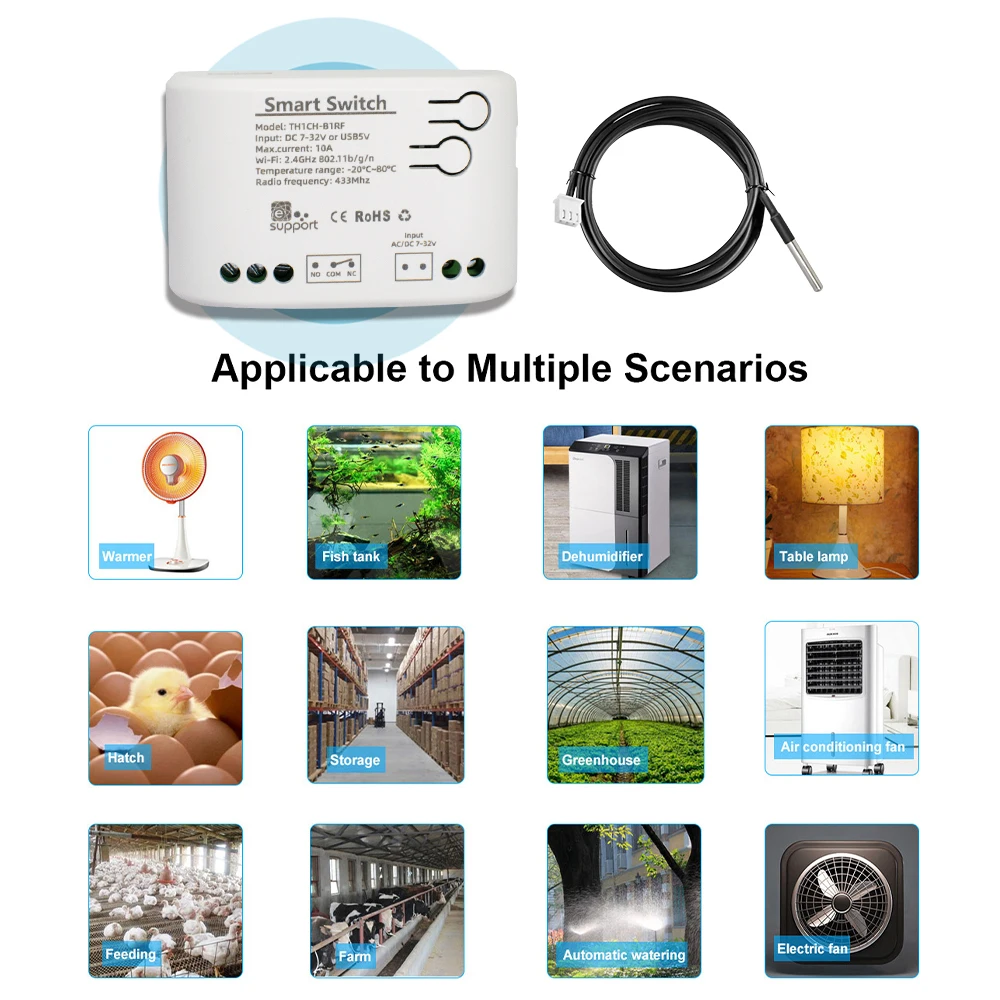 eWelink Smart TH16 Switch 10A Thermostat Temperature Monitoring WiFi Switch Wireless Control Compatible With Alexa Google Home
