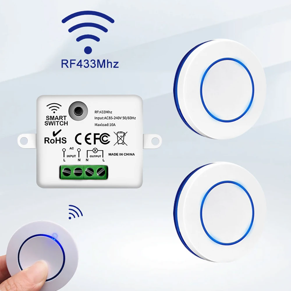 RF 433 MHz Drahtlose Fernbedienung Licht Schalter 220 V 110 V 10A Relais Empfänger Mini Runde Taste Wand Panel schalter Für LED Lampe