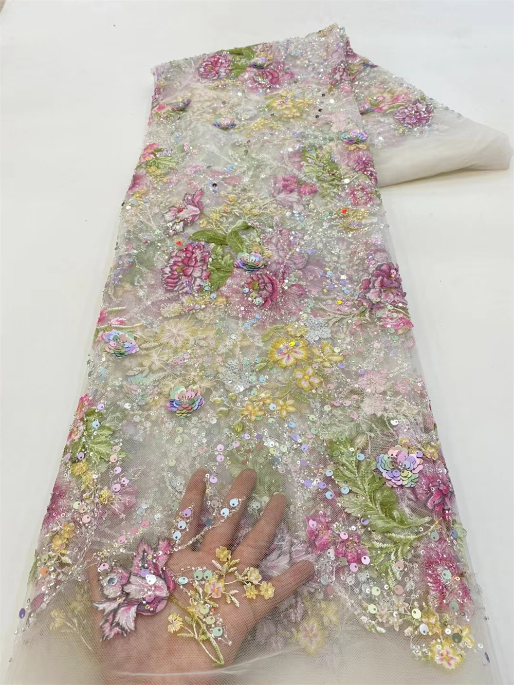 Tecido de renda africano com lantejoulas 2024, renda de tule de alta qualidade, rede francesa nigeriana, tecido de renda com contas para costura de vestido de casamento