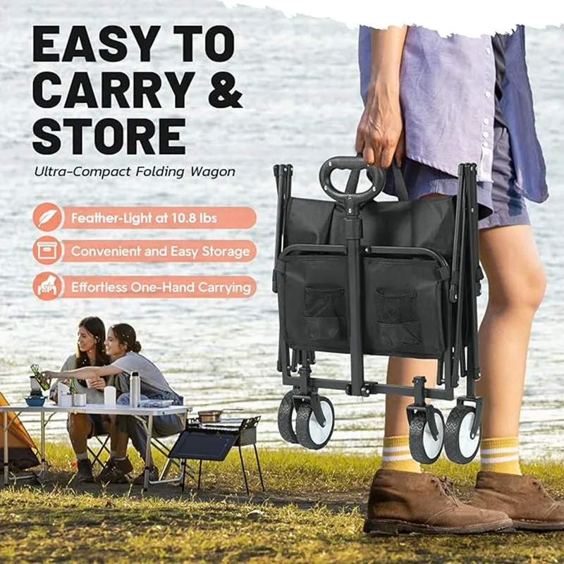 Outdoor Camping Cart Collapsible Wagon Cart Portable Folding Cart with Wheels Large Capacity Hand Carts Garden Shopping Carts