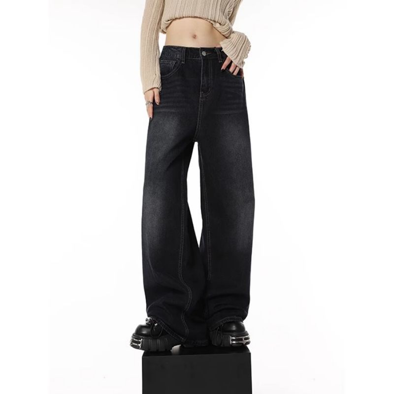 WCFCX STUDIO Y2K Vintage Jeans mit hoher Taille für Harajuku, lockere Jeans mit weitem Bein, Damen-Grunge-Oversize-Denim-Hose