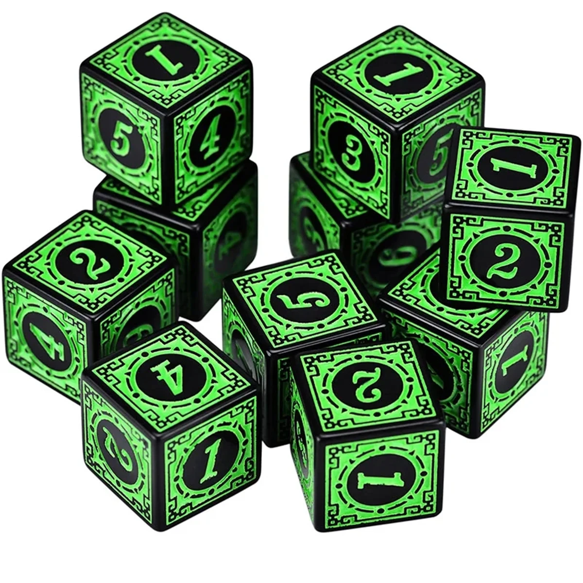 10 ピース/セットアクリルサイコロセット 6 面 16 ミリメートル D6 彫刻パターン多面体ゲームサイコロ RPG ダンジョンズ & ドラゴンズボードゲーム