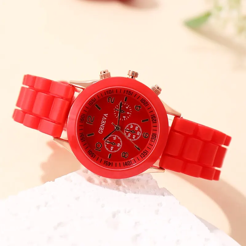 Reloj mujer 2023ファッション女性時計エレガントな赤いシリコンクォーツ時計レディース時計ギフト女の子向け