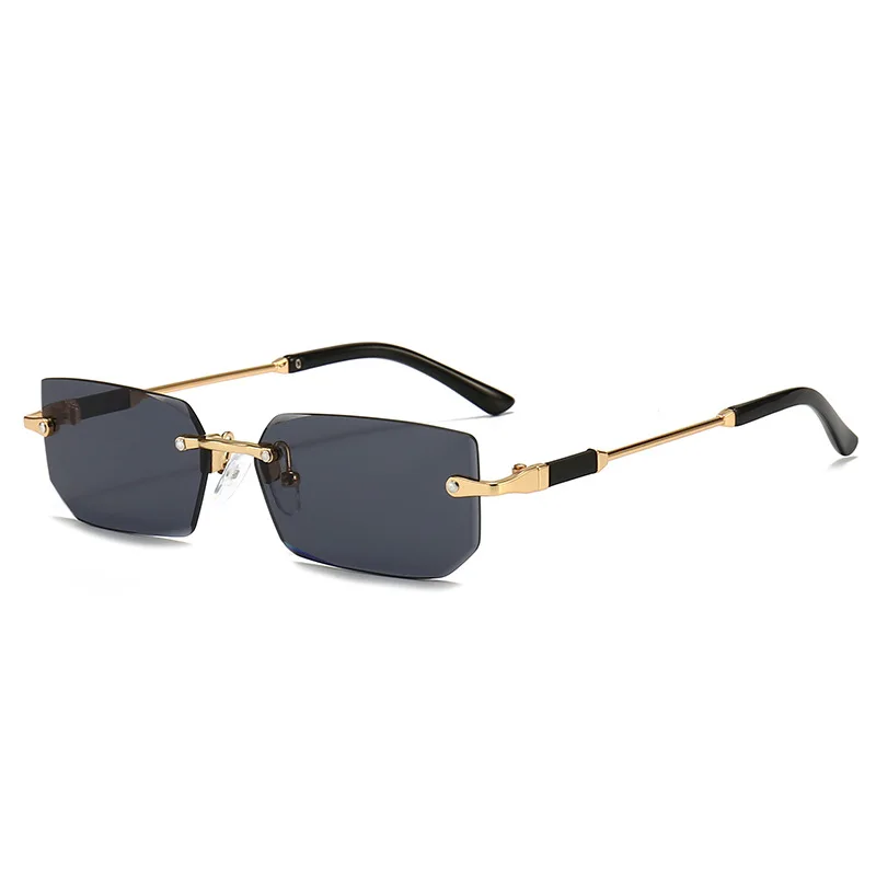Gafas de sol rectangulares sin montura a la moda, gafas de sol populares para mujeres y hombres, gafas de sol cuadradas pequeñas para mujer y hombre, gafas de viaje de verano
