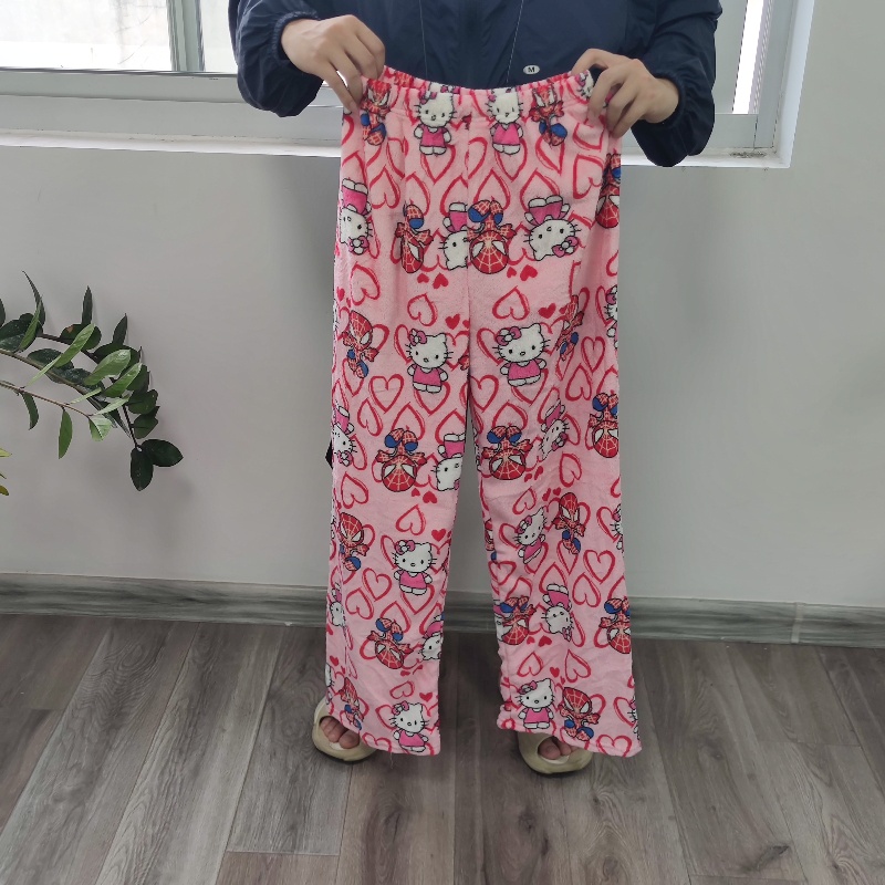 Hello Kitty Spider man pijamas sueltos de terciopelo de algodón pijamas pantalones largos ropa informal para dormir de dibujos animados para mujeres y hombres