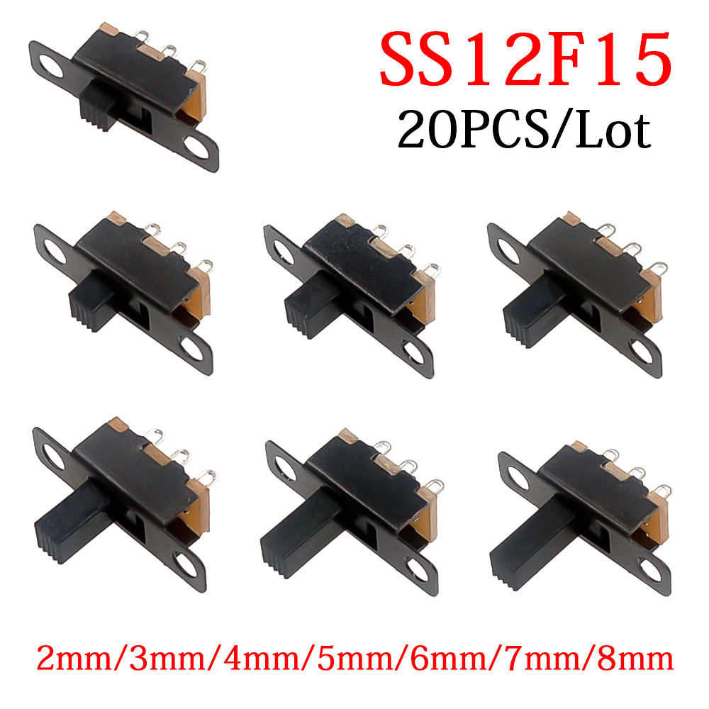 20 шт./лот 50 В 0,3 А SS12F15 мини-размер черный ползунковый переключатель SPDT для электронных проектов DIY G6 1P2T тумблер ручка 6 мм