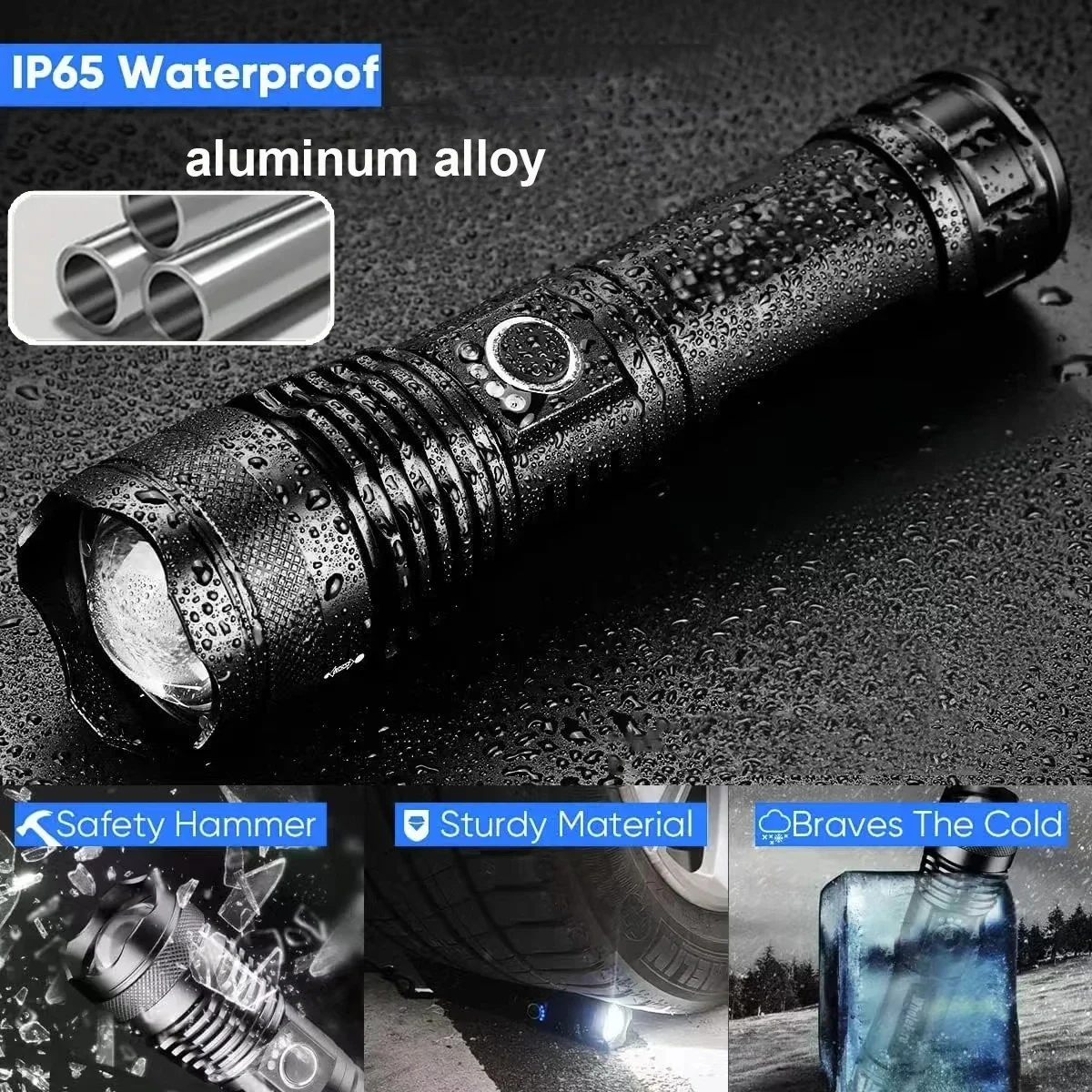 Linterna LED de alta potencia recargable 5 modos aleación de aluminio linterna con Zoom telescópico lámpara táctica para acampar al aire libre pesca