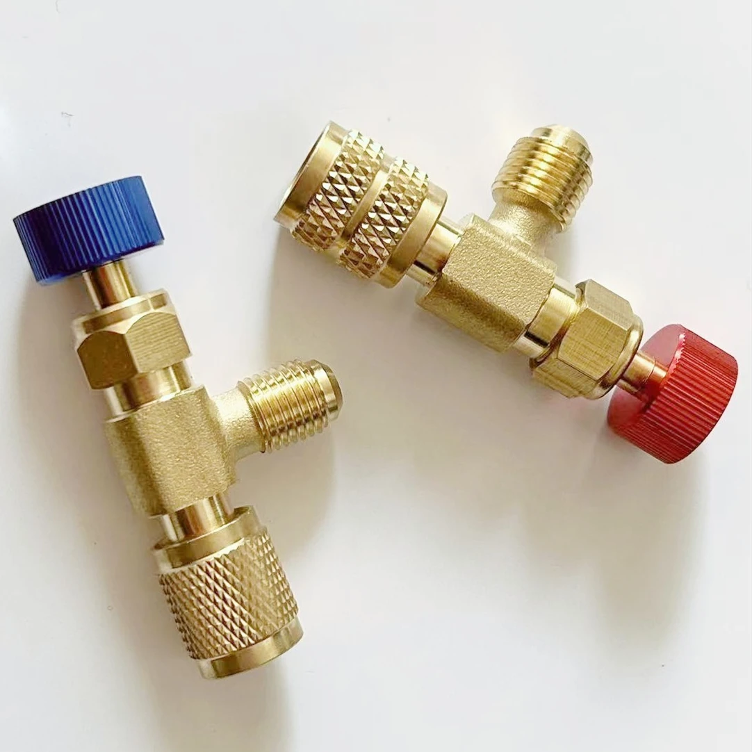 1 szt. Adapter do klimatyzacji i chłodzenia R410A R22 1/4\" z zaworem bezpieczeństwa cieczy, wąż i adapter miedziany R22 do ręcznego napełniania